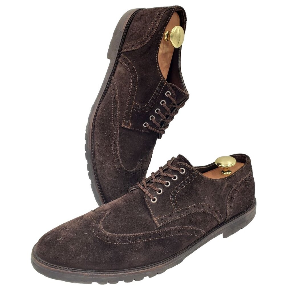 To Boot Adam Derrick Italy Men 11.5 Brown Suede Dress Shoes Wingtip Derby Oxford - Picture 5 of 10